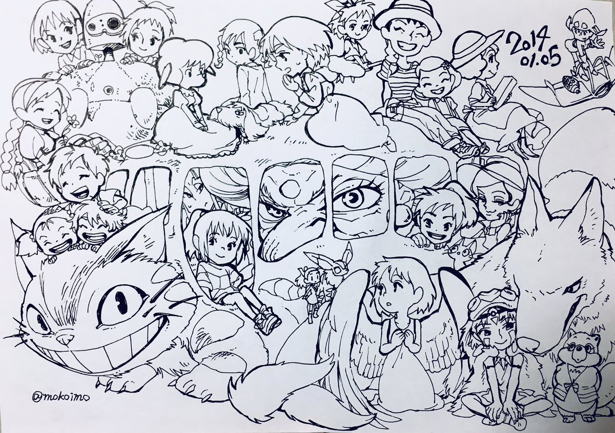 イラレで塗ろうとして途中でデータ消えて心が折れた元絵が出てきた…ジブリがすき… 