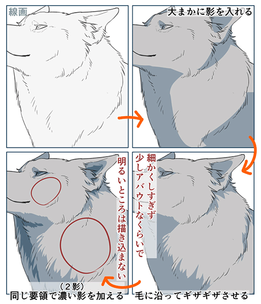 ichiup_net's tweet photo. 動物の毛並みの描き方🐺塗りのテイストに合わせたポイントも紹介！
厚塗りやアニメ塗りで表現！ 動物の毛並み（モフモフ）の描き方講座 | いちあっぷ https://t.co/uOpULPUmeh   #絵が上手くなる記事はコレ https://t.co/Gpk1r0AoRC