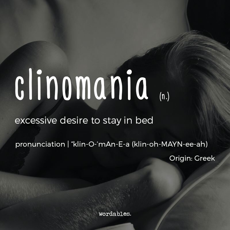 ivanlanin's tweet photo. klinomania = keinginan berlebihan untuk tetap (berbaring) di ranjang. clino- = berbaring (bahasa Yunani). #kosakata

Ada yang bernasib sama?

Gambar: @wordables https://t.co/A63WrqnGGh