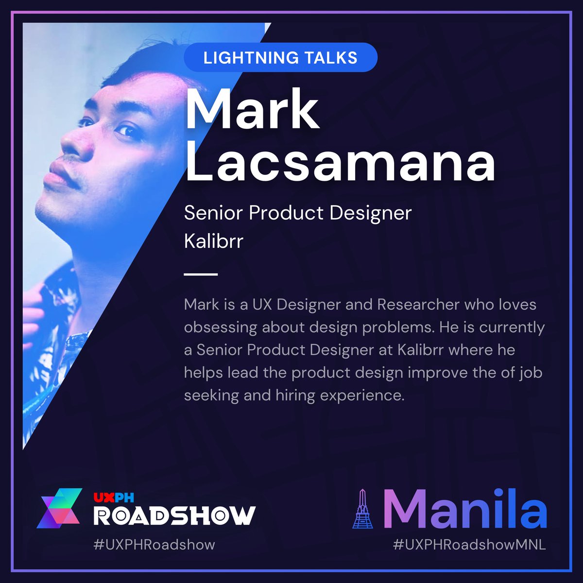 uxphofficial's tweet photo. Who's speaking at Lightning Talk of UXPH Roadshow: Manila? 🤔

Mark Lacsamana is a Senior Product Designer at Kalibrr. He loves obsessing about design problems. At Kalibrr, he helps lead the product design improve the job seeking and hiring experience. https://t.co/PcMQNDQohp