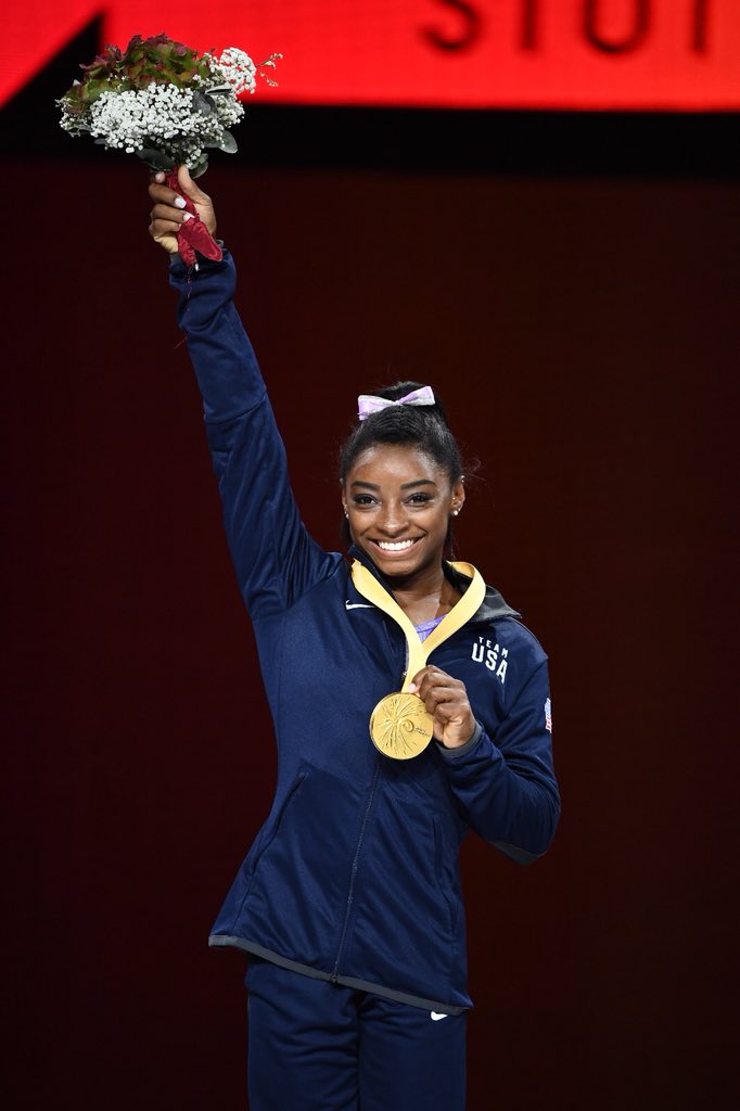 USAGym's tweet image. With beam🥇at #Stuttgart2019, @Simone_Biles has broken the ALL-TIME WORLD MEDAL RECORD in #gymnastics! This is world medal no. 24, another extraordinary accomplishment for the GOAT! 🐐🇺🇸💪