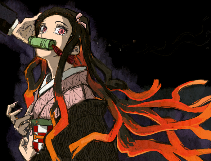 寛さんがTwitterに投稿した竈門禰豆子(鬼滅の刃)のイラスト。