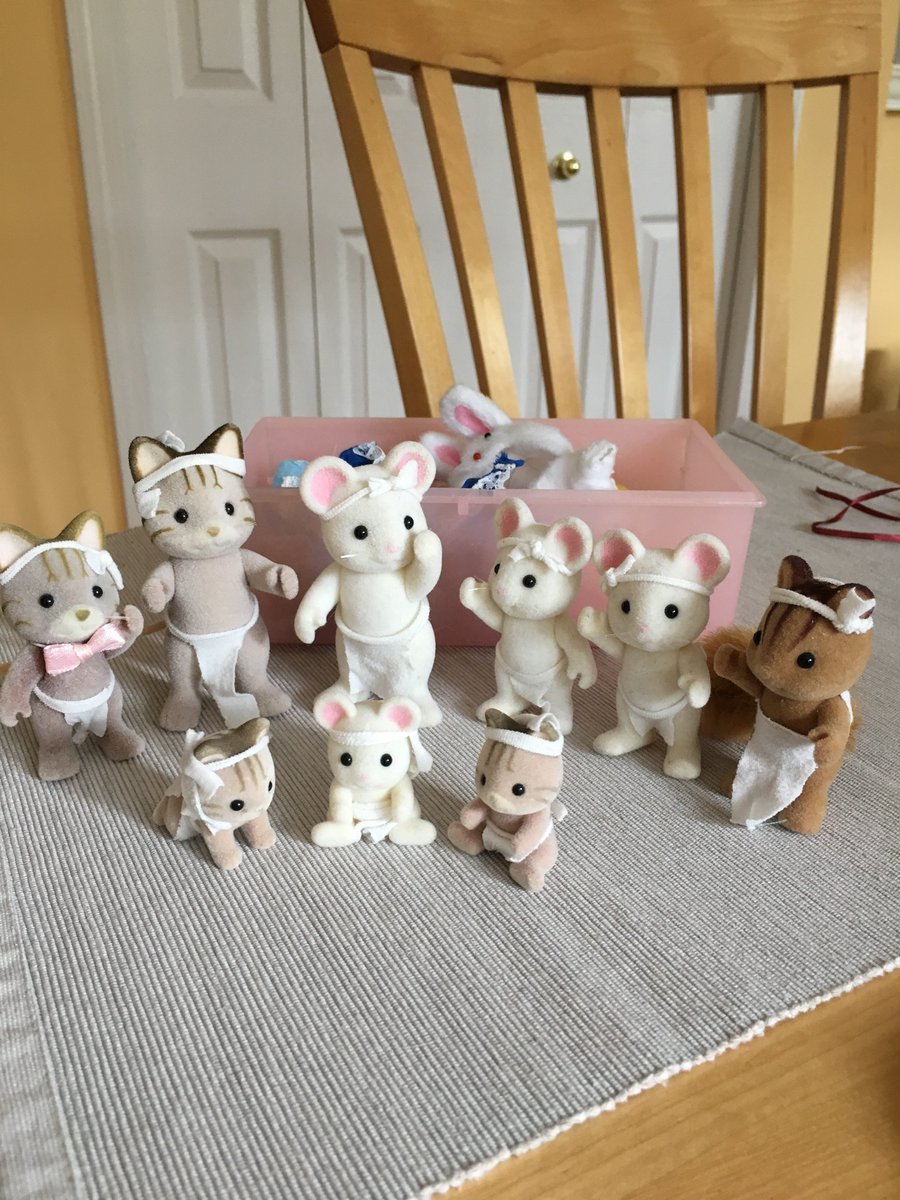 Akko 部屋の片付けしてた娘が見つけたシルバニアファミリーたち 数年前の ふんどしの日 にハチマキとふんどし着させたまま箱に収納されてた