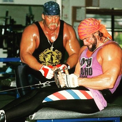 Wesly Avendano aka FlashbackWrestling Twitter: ""Macho Man" Savage and Hulk Hogan working out together! "Push it BROTHER! One more set!!"💪💪 #machomanrandysavage #freakoutfreakout #machomadness #randymachomansavage #oohyeah #digit ...