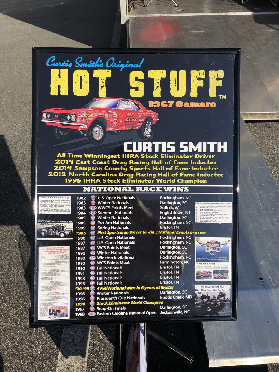 curtsmithjr's tweet photo. Pretty cool. Dadโs World Championship winning car on display at @TeamGALOT Motorsports Park yesterday. #NHRA #IHRA #StockEliminator #ClassRacer #DragRacing #Legend #WorldChampion #FirstGenCamaro #1967Camaro #Chevrolet #Camaro https://t.co/X8gypts90P