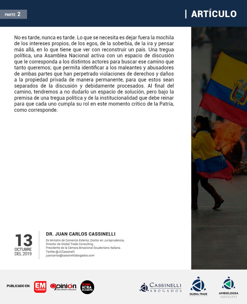 JCCassinelli's tweet photo. "Es urgente recuperar la paz" Artículo publicado en #ELMERCURIO  #DIARIOOPINION  #ULTIMAHORA #ECUADOR #PazParaEcuador #dialogosincondiciones #tregua https://t.co/kRSmnfmzZG