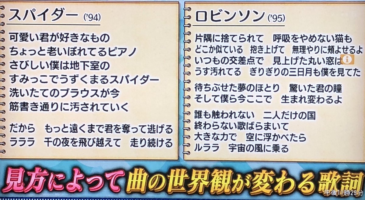 Rk Pa Twitter 何気なくつけてたtvで川谷絵音さんがスピッツの歌詞を解説してたんだけど 丸いもの 死 尖ったもの 性 で スピッツは性と死を歌っている その事例として名曲 ロビンソン の2番は彼女を思って後追い自殺した男の歌詞だ と聞いてその視点の鋭さに