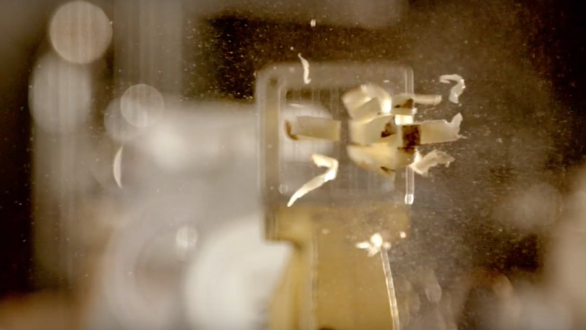 Fries produced by a potato shot through blades in the Google Chrome ad