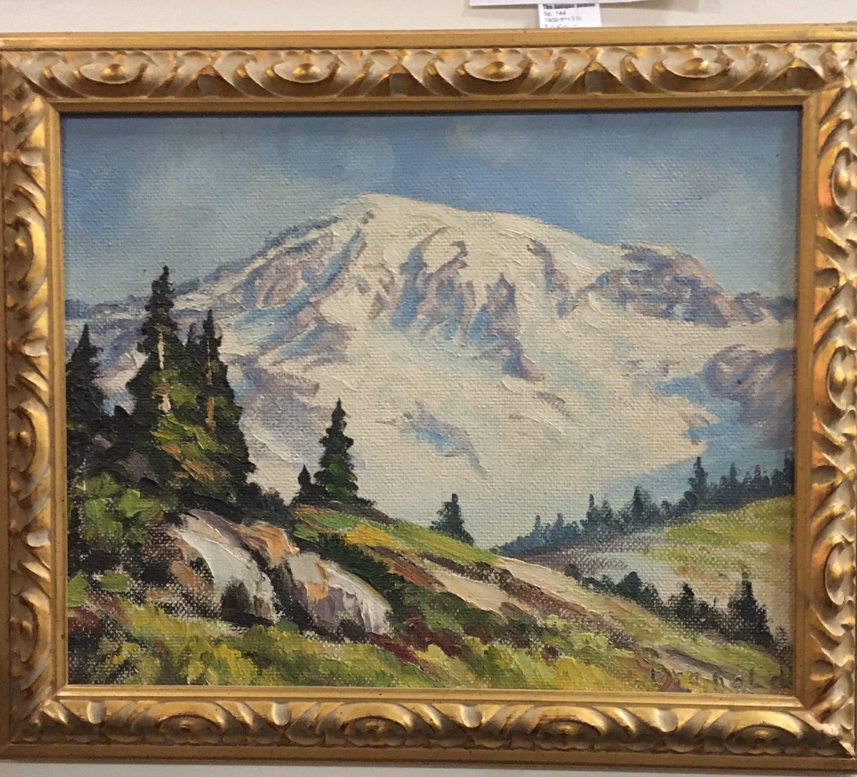 Signed Mt. Rainier painting by Drehold, on Masonite, circa 1950. Burn in Europe, he immigrated to Washington state and became a leading NW Landscape artist. | 
#mtrainier #nwart #nwartist  #listedartist  #landscapepainting #signedart  #epicantique #theantiquenomad