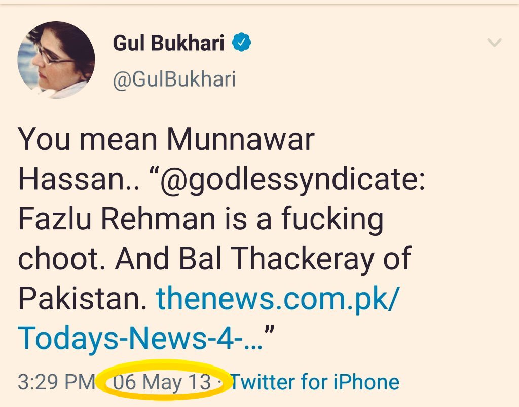 Exhibit CF.  @GulBukhari.The ever consistent & sane liberal voice of Left on Maulana Fazl-ul-Rehman.Transformation of Fazlu to Maulana Fazl-ul-Rehman by Gul Bukhari. 