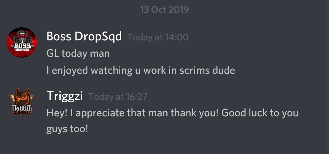 TriggziGaming's tweet photo. There's a lot of toxicity in the PUBG community (guilty of this myself). Here's an example of some class from Boss DropSqd. He did not need to reach out to me with this but took time to spread some positive vibes. #belikeboss https://t.co/s0w50Lx9xw