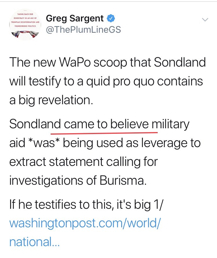 USA 2050:"But Grandpa. Why was president Trump impeached in the House?""Well my dear. Because the American Ambassador to the EU 'came to believe' something about the president."cc  @ThePlumLineGS