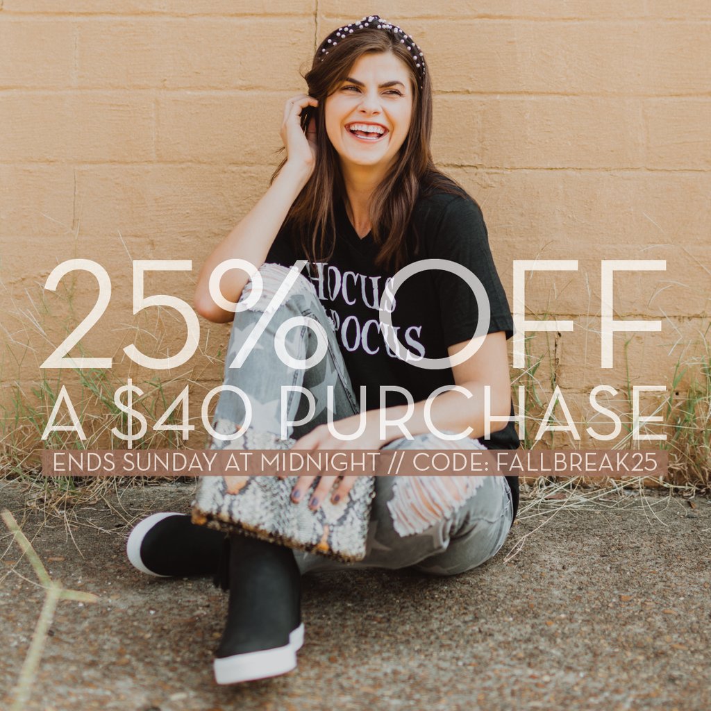 🍂25% OFF A $40 PURCHASE🍂
Get 25% OFF your purchase of $40 or more until TONIGHT at midnight!
code: FALLBREAK25