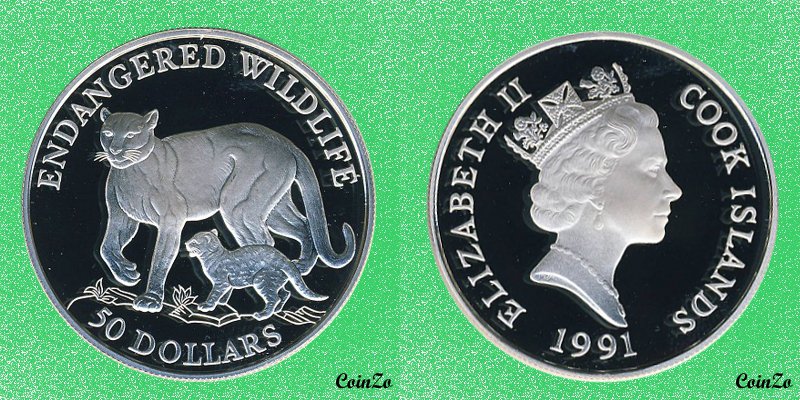 coinzo's tweet photo. Острова Кука 50 Долларов 1991 Серебро 19 г 38.6 мм Пума KM- #coinzo #coins https://t.co/AaIdoXmt38