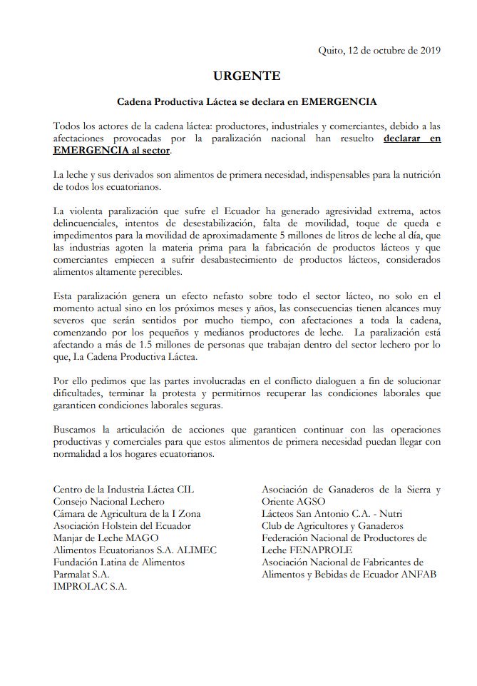sucrenoticiasec's tweet photo. #URGENTE | Productores, ganaderos, industriales y comerciantes de leche y sus derivados declaran en emergencia al sector lechero. https://t.co/04hdBFWovk