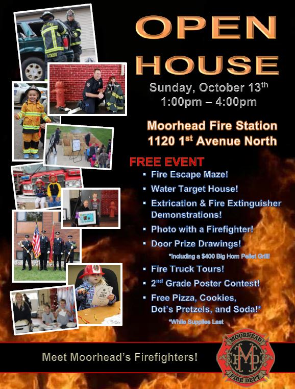 Our Open House is today from 1pm – 4pm!  Come join in on family activities, enjoy free food, and meet Moorhead’s Firefighters!