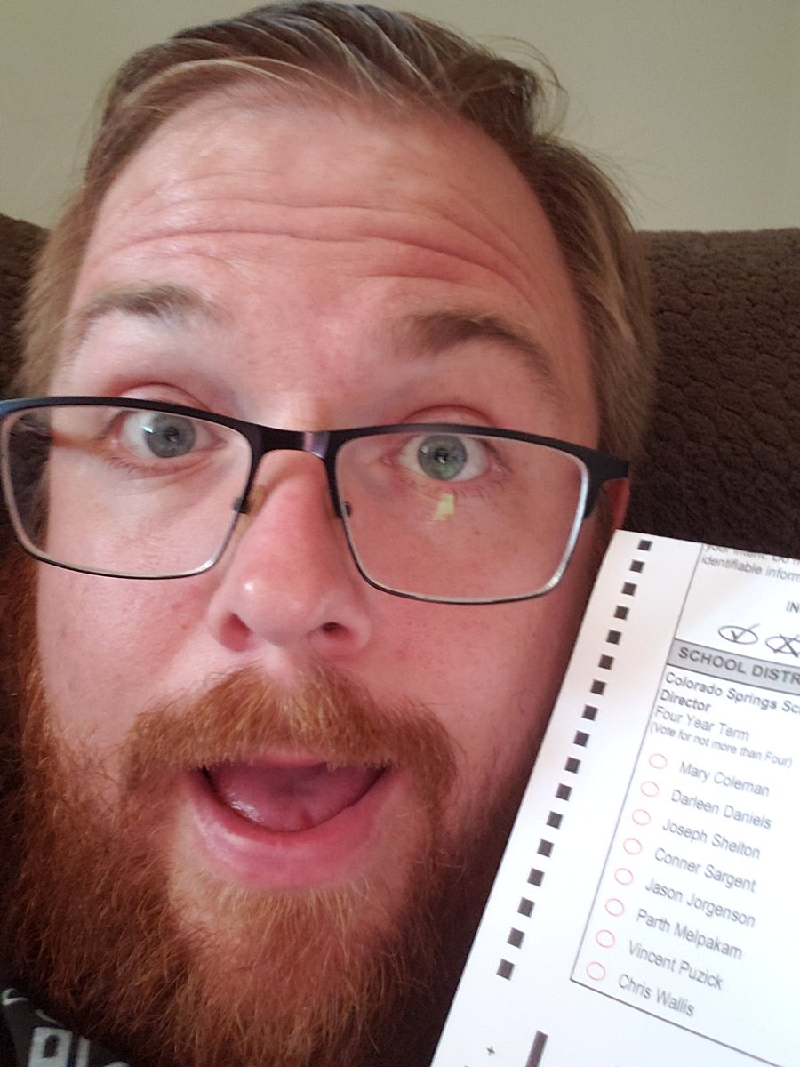WallTree1's tweet image. Ballot selfie! VOTE VOTE VOTE! #CSSD11 #IamD11 #weareD11 #votingmatters #Election2019 #ColoradoSprings