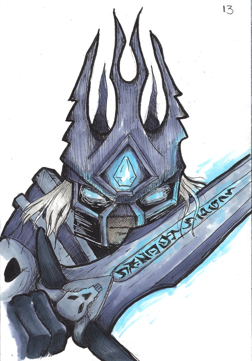 aokstudios's tweet photo. Inktober Day 13. Portraits. Since it’s my 3rd wedding anniversary today, I decided to draw my husbands favorite bad guy. The Lich King. #inktober2019 #inktober #aokstudios https://t.co/vdzjQYWGbc