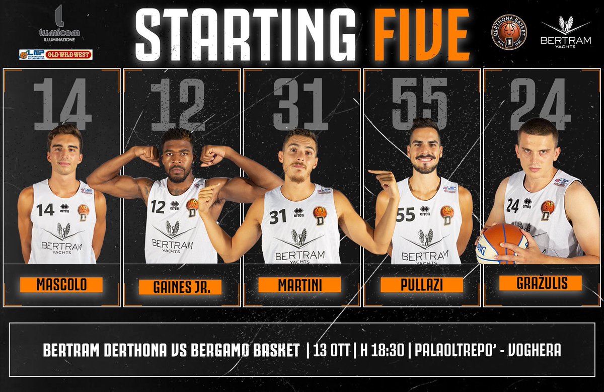 DerthonaBasket's tweet photo. 📸 Starting Five
🏀 #DerthonaBergamo
🇮🇹 @LNPSOCIAL
🏆 2° giornata Serie A2 Old Wild West
💡 Match sponsor @lumicomlights
FORZA LEONI 🏳️🏴
#LightMyBasket | #LightForFuture | #bertramderthona | #goderthona | #LNP | #LaNostraPassione https://t.co/Cd0Cx7RfRK