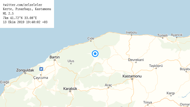 zelzeleler's tweet photo. #Kerte, #Pınarbaşı, #Kastamonu
ML 2.5 (12 dk önce)
7km 41.72°N 33.08°E
13 Ekim 2019 19:40:02 +03
#deprem https://t.co/yxTAQsnpWd
