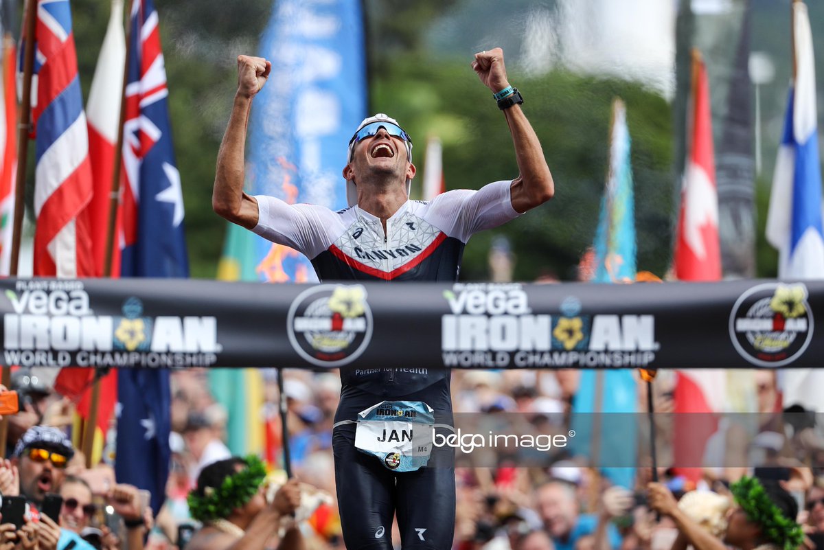 Jan Frodeno celebrates as he crosses the finish line to win the Hawaii Ironman  triathlon race, in Kailua, Kona, Hawaii, USA. . . . 📸 @davidpintens . . .  #belgaimage #triathlon #hawaii #ironman #kailua #kona, image size:1200x801