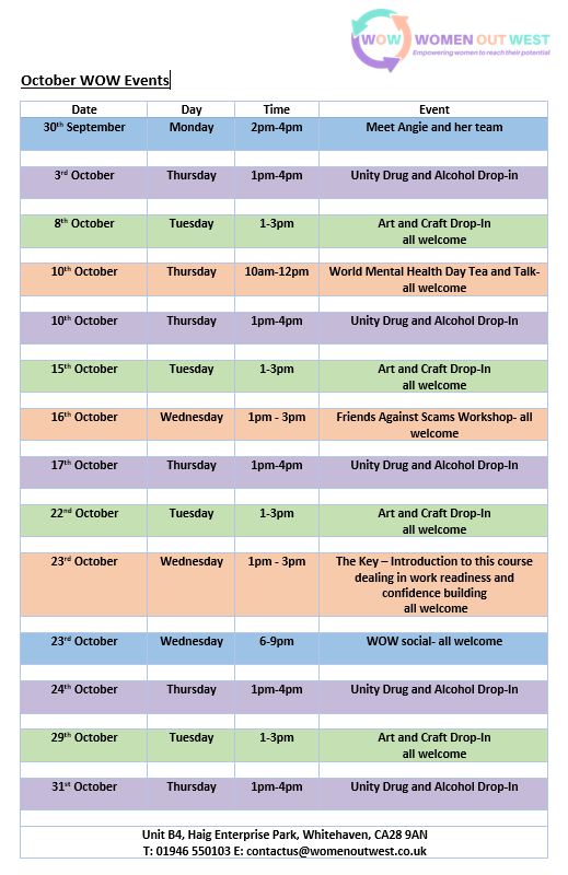 WomenOutWest2's tweet photo. Every Wednesday from 1-3pm we are going to run an event with a different topic focus. Our first one is on Wednesday 16th October teaching us how to stop ourselves getting scammed online, by phone, email and letters. All welcome, just turn up and spread the word! https://t.co/P1B3pqkgY0