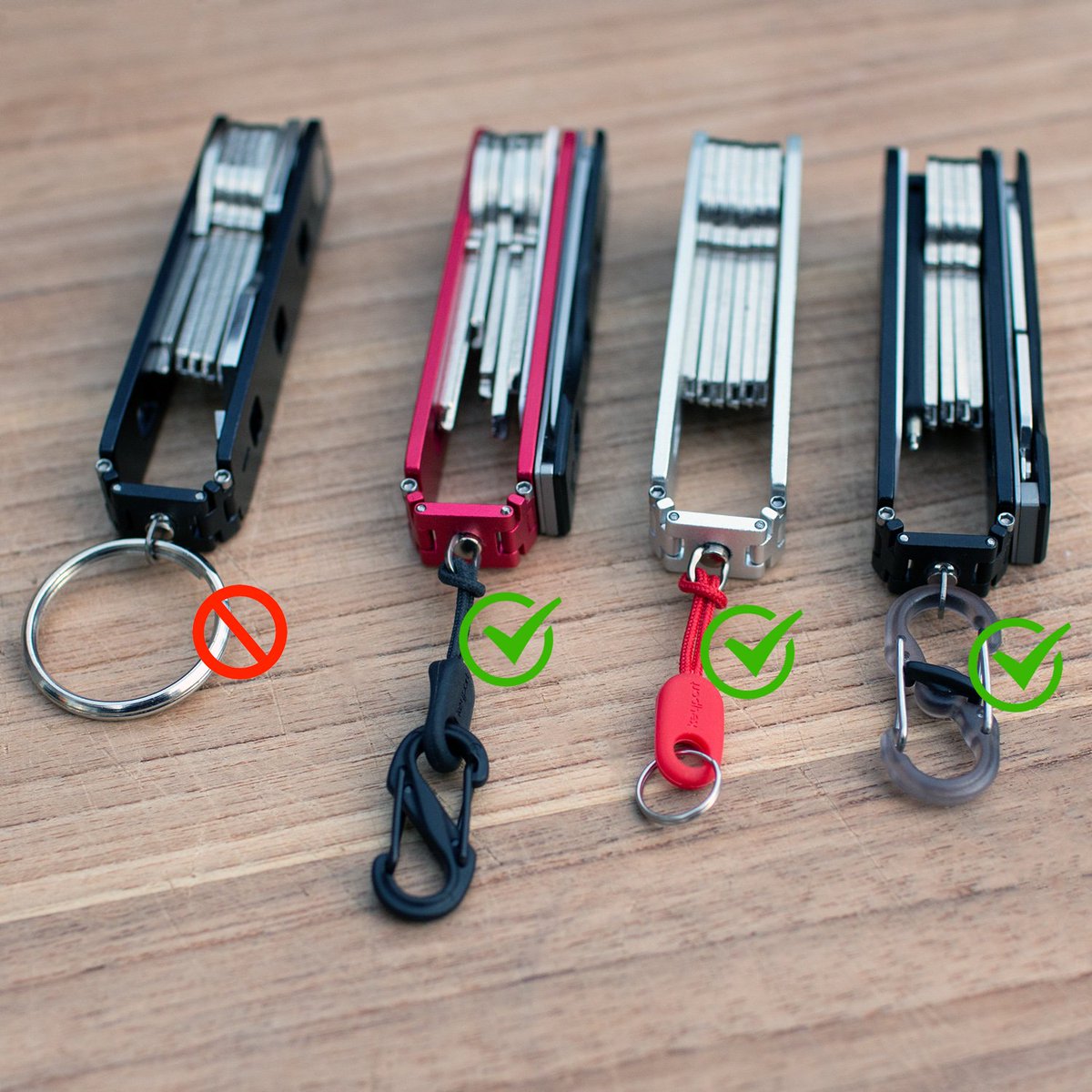 theKeyport's tweet photo. TIP - To preserve the anodized finish on your #KeyportPivot or #KeyportSlide3, use a #ParaPull, paracord, or plastic carabiner like a #NiteIze S-Biner. Big metal keyrings are 🚫 recommended. https://t.co/SBeYPLrbPW