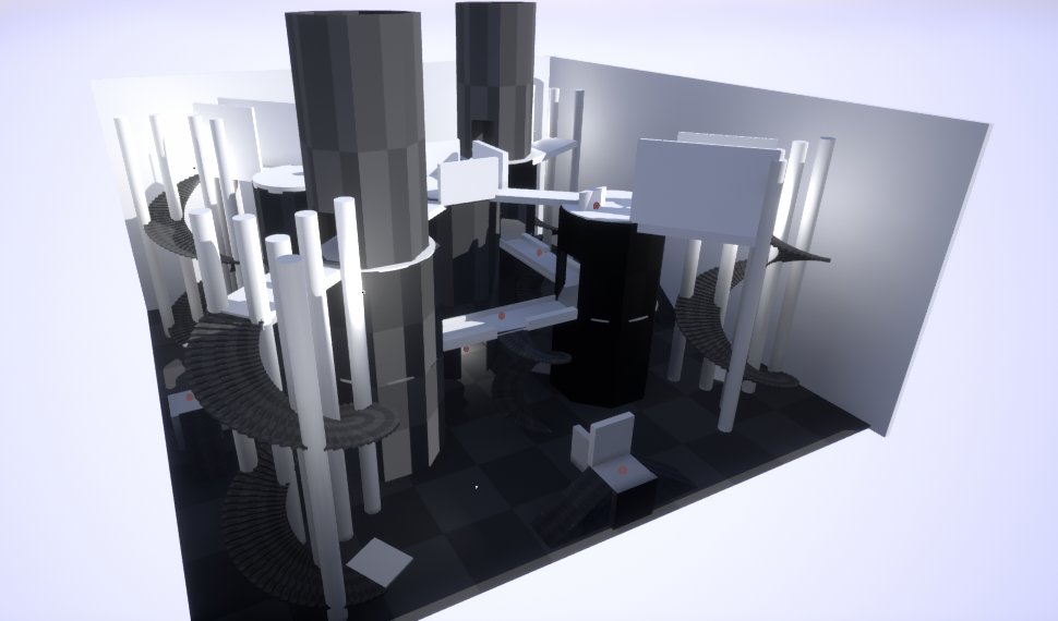 ekhill99's tweet image. Here&apos;s an update on the deathmatch level I showed last week! More cover has been added on the stairs and 3rd floor. Also, the towers are now visible! (They didn&apos;t show up in the last post, oops). Let me know if I should do an art pass! #Purduegamedev #Blocktober