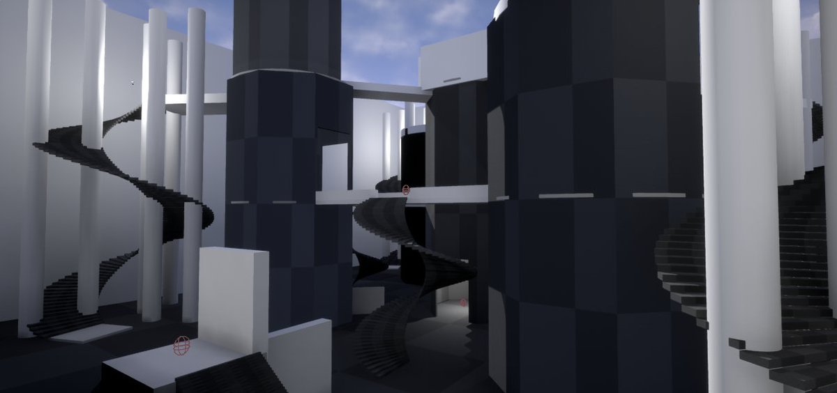ekhill99's tweet image. Here&apos;s an update on the deathmatch level I showed last week! More cover has been added on the stairs and 3rd floor. Also, the towers are now visible! (They didn&apos;t show up in the last post, oops). Let me know if I should do an art pass! #Purduegamedev #Blocktober