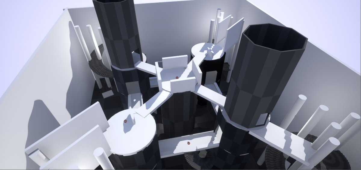 ekhill99's tweet image. Here&apos;s an update on the deathmatch level I showed last week! More cover has been added on the stairs and 3rd floor. Also, the towers are now visible! (They didn&apos;t show up in the last post, oops). Let me know if I should do an art pass! #Purduegamedev #Blocktober