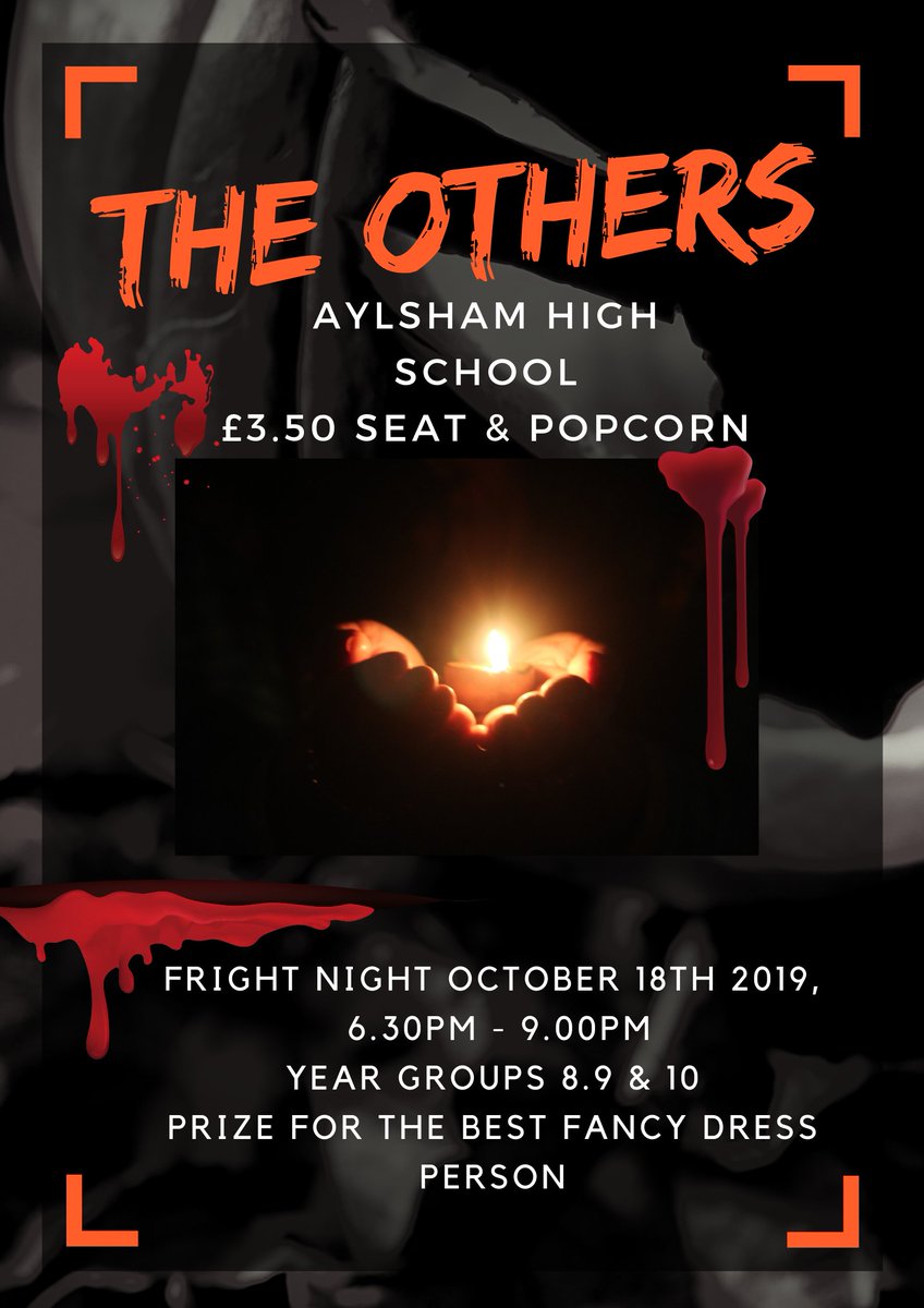 Wet and windy, nights drawing in, half-term and Halloween loom ... so Friday 18th October is a perfect night to meet up with Ur Year 8-10 mates &amp; watch a spooky film.  6:30-9pm <a href="/aylshamhigh/">Aylsham High</a>.  Pay for seat via ParentPay or on the door. @AHS_Drama