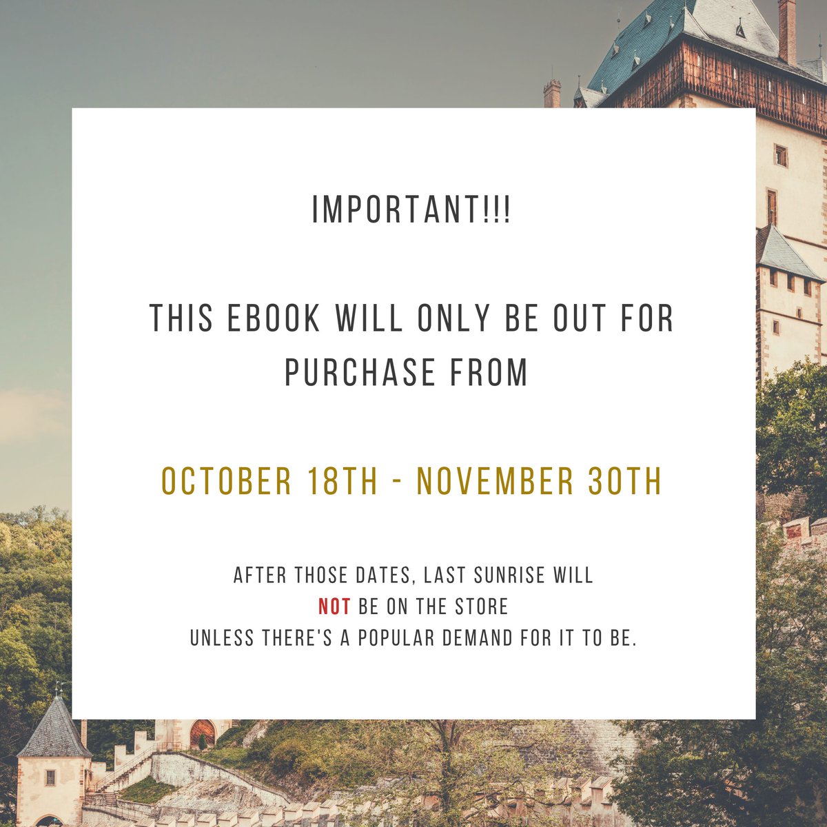 dbleusarcelle's tweet image. Aaah I'm so excited to finally share the date release of the Last Sunrise Ebook!! Expect it's selling on October 18th!!!