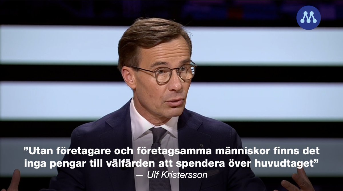 ”Utan företagare och företagsamma människor finns det inga pengar till välfärden att spendera över huvudtaget”
— Ulf Kristersson

🔵 Värde måste skapas innan det kan fördelas. #pldebatt