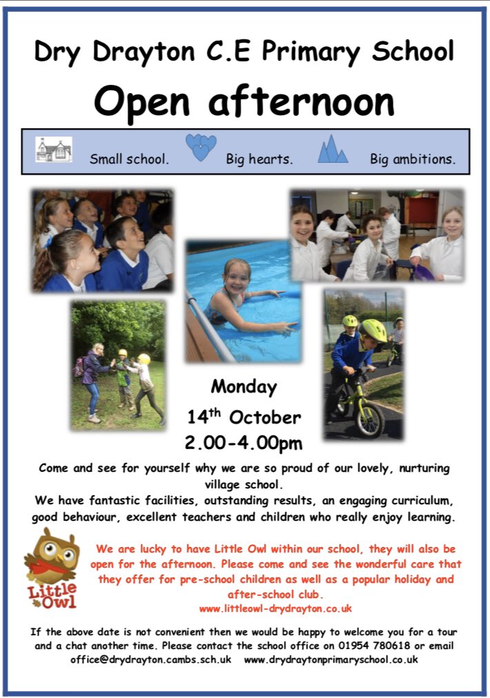 Please drop in and see us tomorrow during our open afternoon. See our lovely school in action, refreshments available 😀