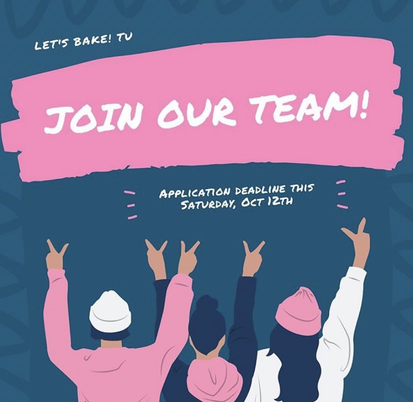 letsbake_tu's tweet photo. 🚨OUR EBOARD APPLICATIONS CLOSE TONIGHT🚨use the link in our bio to apply! 

Positions:
• Liaison
• Director of Communication
• Social Media
• Public Relations https://t.co/ygacYYmmQq