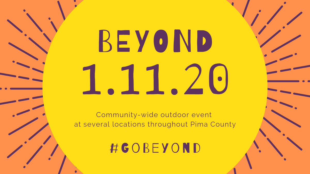 BeyondTucson's tweet photo. Join us for a community-wide outdoor event at several locations throughout Pima County on Saturday, Jan. 11, 2020.
Stay tuned for specific event listings.
#GoBEYOND #BeyondTucson #Move #Connect #Explore #Nourish https://t.co/yfXDEnYByv