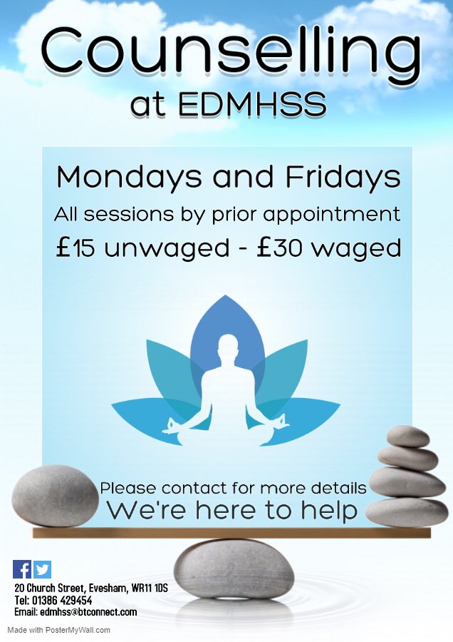 edmhss's tweet photo. During counselling a trained counsellor listens to you and helps you find your own answers to problems,without judging you.
The therapist will give you time to talk,cry,shout or just https://t.co/uDmyazdlMz EDMHSS #WorcestershireHour #mentalhealth #Thevalegolfclub #EveshamTC https://t.co/t2afsS3P9Z