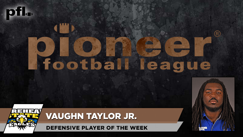 pioneerftbl's tweet photo. #PFL19 Defensive Player of the Week: @MSUEaglesFB Vaughn Taylor Jr. with 2½ sacks (1½ in the 4th Qtr), 5 tackles and a fumble recovered in win at Jacksonville. https://t.co/orO9u43r0R