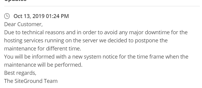 ceremonyclay's tweet photo. @SiteGround and now, WELL after the scheduled maintenance should be over, this: https://t.co/Q9yAPK4nb2