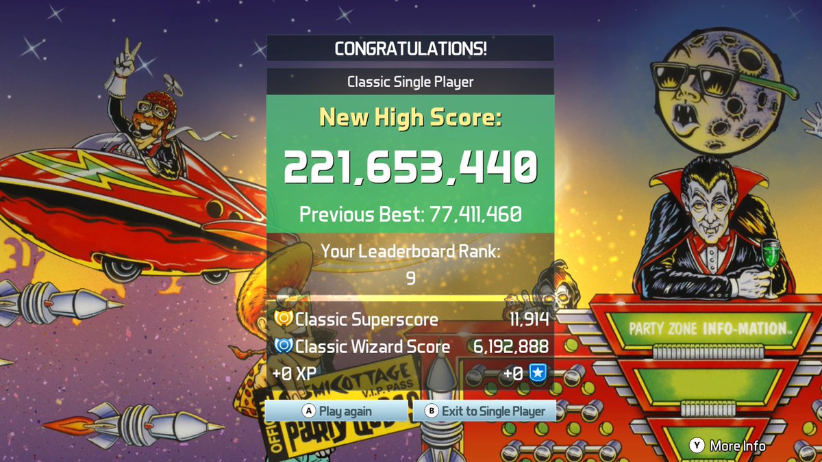PinStratsDan's tweet photo. Still trying to get a Big Bang during Happy Hour... but, I'm super happy with a Top 10 Score on my first decent game on Bally The Party Zone on Pinball FX3 Classic Arcade.  Medieval Madness took me a long time to get there so I'm well pleased 😃

#pinball #zen_studios #pinballfx https://t.co/xR0OtwtkmH