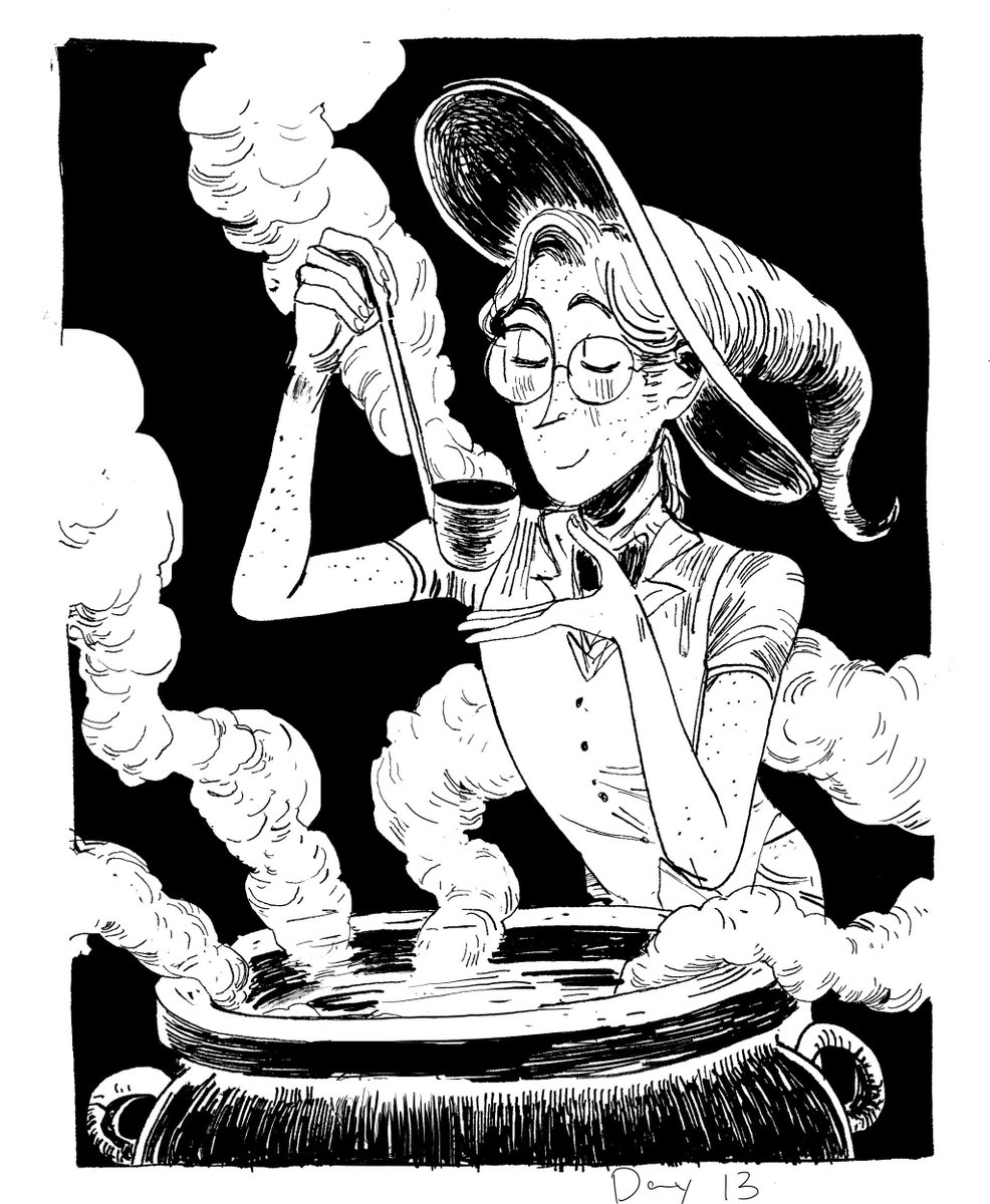 #inktober #inktober2019 day 13!

Is it curry, or a witch's brew? With Seymour's cooking, who knows. 