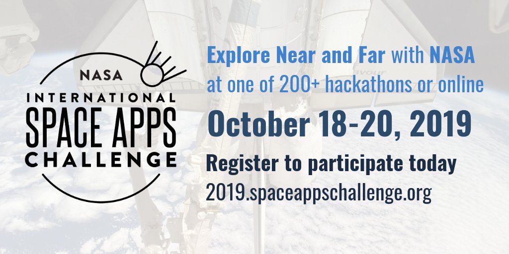 Our #SpaceApps Challenge is the world’s largest global hackathon — and anyone can participate! Have an idea 💡 that uses our data to solve real-world problems? Find a location and sign up: go.nasa.gov/2IIm53n

Get more information about the event: go.nasa.gov/33nCMJi