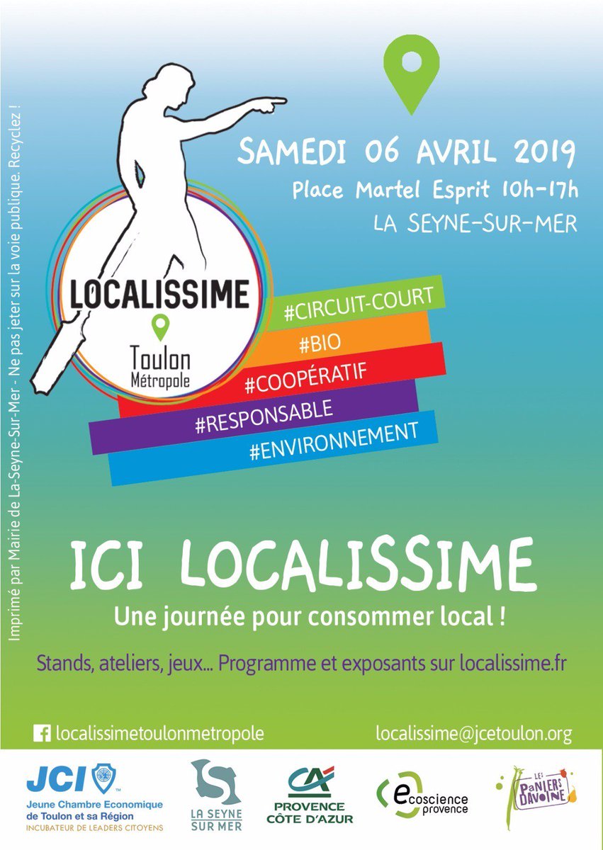 JCEToulon's tweet photo. 🔜 Journée "ICI LOCALISSIME"
📆19 octobre 2019
🔹Place Martel Esprit à La Seyne-sur-Mer

#Circuitscourts #JCETr #Leadercitoyen https://t.co/8sUWDe1Miy