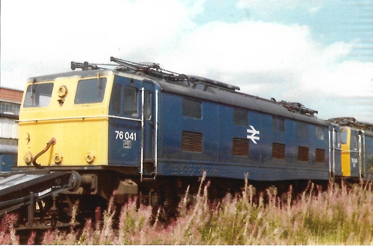 Awaiting the call to the scrapyard! British Rail Woodhead Route Bo+Bo Class 76 1500V D.C. Electric loco 26041 built at Gorton in 1951. To 76 041 under TOPS. Withdrawn 11/80 Stored at Manchester Guide Bridge 17/5/81 ##BritishRail #Woodhead #Class76 #Loco #trainspotting #BRBlue 🤓