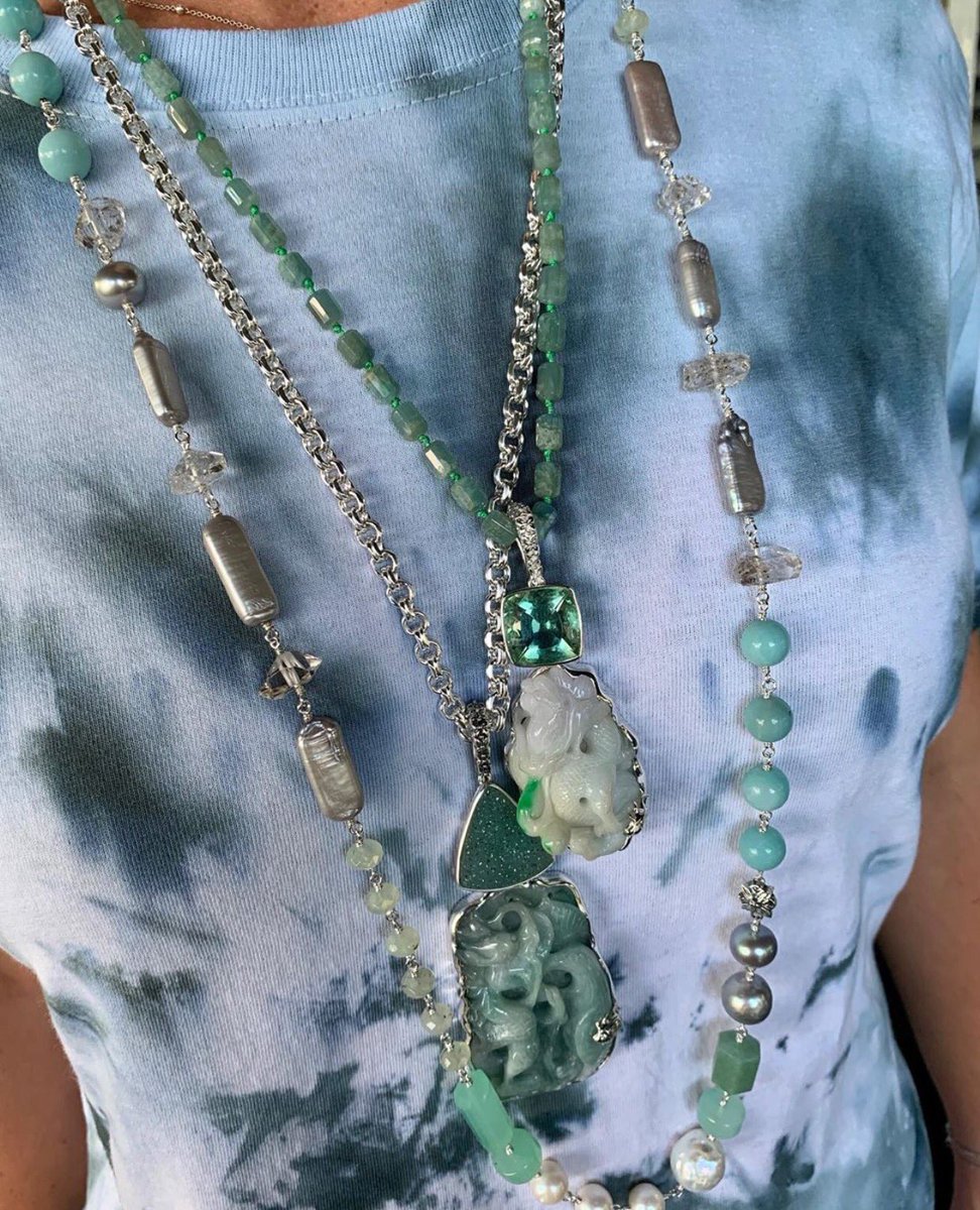 stephendweck's tweet photo. Gorgeous Greens fresh for any season! #peridot #amethyst #pearl #necklaces https://t.co/cIJdsoFb69