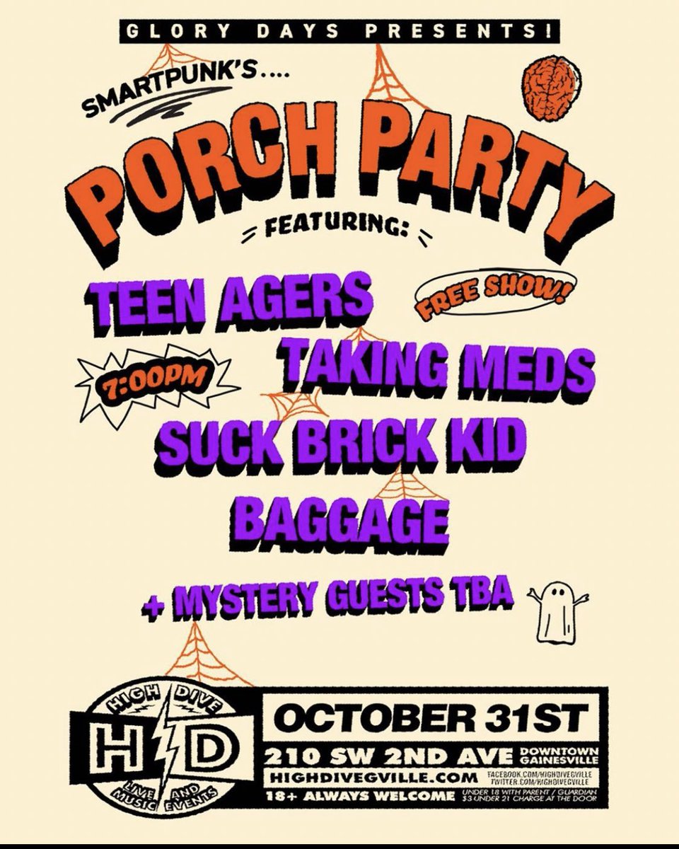 BAGGAGE (@baggagehq) on Twitter photo Hey <a href="/thefestfl/">The Fest</a>!
HALLOWEEN ACOUSTIC SHOW!!!
See you at <a href="/HighDiveGville/">Glory Days Presents - Gainesville</a> for some low volume fun with our friends <a href="/TeenAgersHATEIT/">TEEN AGERS</a> @TakingMedsMusic and <a href="/SuckBrickKidFL/">Suck Brick Kid</a>
My costume? A confident guitarist. Hey <a href="/thefestfl/">The Fest</a>!
HALLOWEEN ACOUSTIC SHOW!!!
See you at <a href="/HighDiveGville/">Glory Days Presents - Gainesville</a> for some low volume fun with our friends <a href="/TeenAgersHATEIT/">TEEN AGERS</a> @TakingMedsMusic and <a href="/SuckBrickKidFL/">Suck Brick Kid</a>
My costume? A confident guitarist.