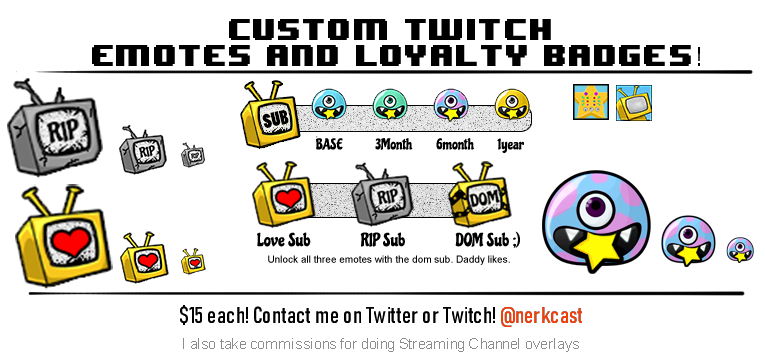 nerkcast's tweet photo. Custom Twitch / Streaming Overlays, Emotes, scenes, logos
Please message me and lets see what I can help you with today! 
#twitchemotes #twitch #mixxer #emotes #overlays #scenes https://t.co/V429oHoyMM