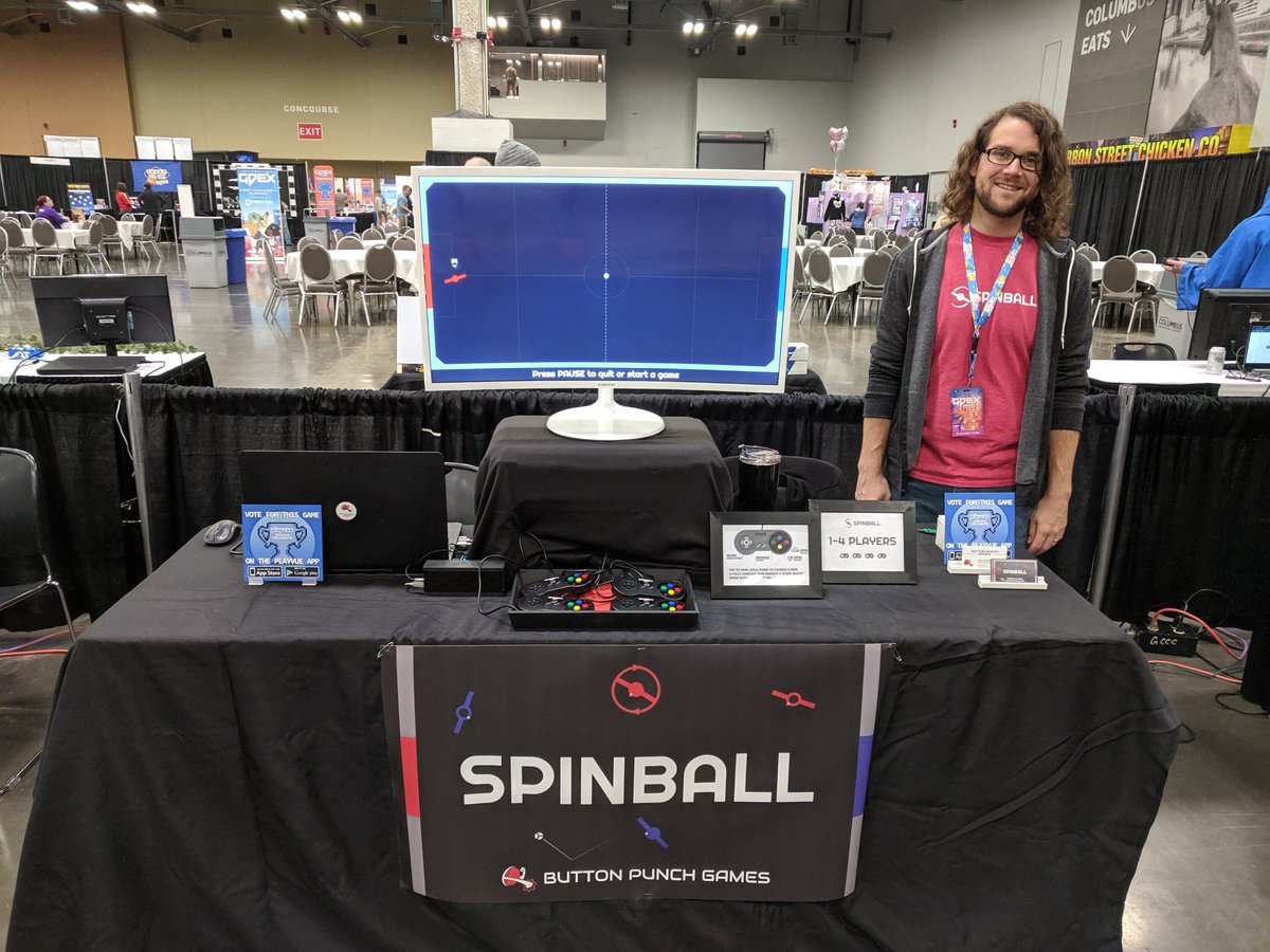 buttonpunch's tweet image. Just unwinding after @TheGDEX - many spins were spun. Thanks to everyone who played #Spinball! Some of our favorite quotes from the weekend:
&quot;It&apos;s a new SPIN on Pong&quot;
&quot;This is like Fidget Spinner Rocket League&quot;
&quot;It&apos;s like foosball meets air hockey!&quot;
&quot;I&apos;m gonna buy this game!&quot;😀
