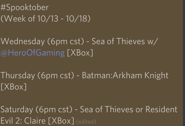 Seannshades's tweet photo. New schedule up for this week as #Spooktober continues!
https://t.co/NoSK75iVWV
#Twitch #StreamlabOBS https://t.co/L9XtyYNZRQ