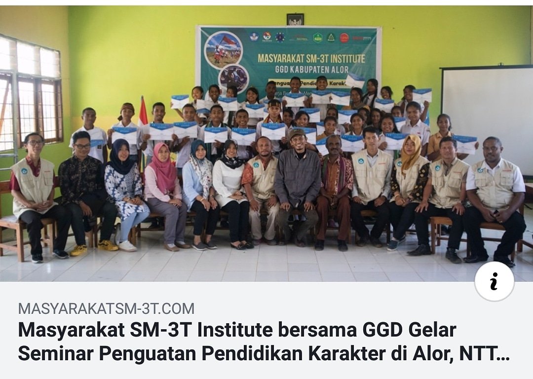 Masyarakat SM-3T Institute bersama GGD Gelar Seminar Penguatan Pendidikan Karakter di Alor, NTT. 
bit.ly/2OKvXgI
<a href="/Kemdikbud_RI/">kemdikbud go id</a>, @Kemristekdikti, <a href="/kempanrb/">Kementerian PANRB</a>
#PPGMewujudkanGuruProfesional
#AlumniPPGSM3TBersinergiMengabdi
#MasyarakatSM3TIndonesia
#JURNALISMEmsi